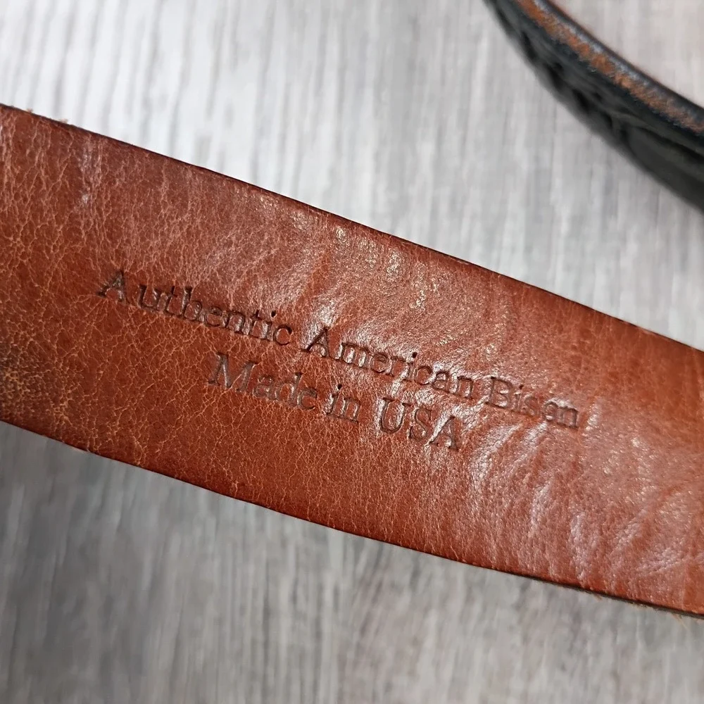 Genuine American Bison Leather Belt USA Tooled‎ Western Buck Lace Worn  Black